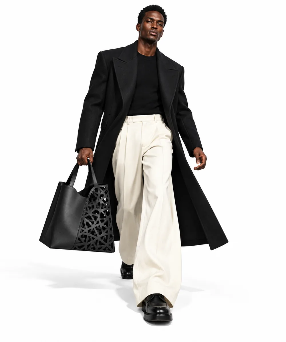 Modelo con totebag Troquel de la identidad REBEL