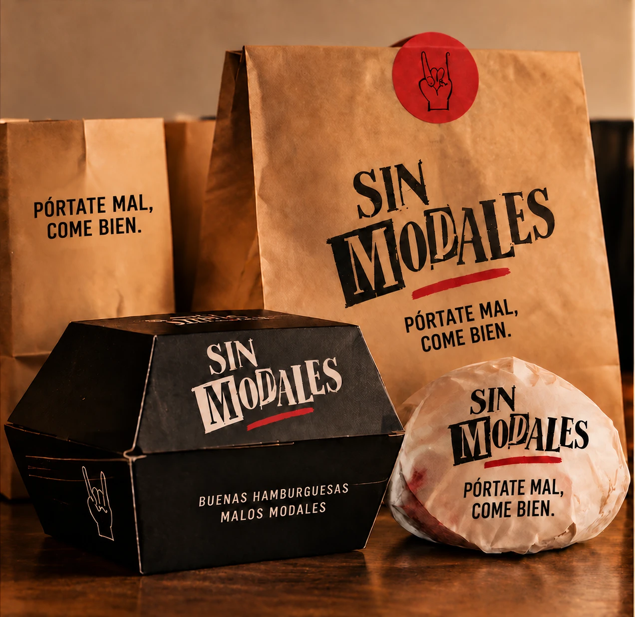 Packaging de Sin Modales con los dos claims aplicados